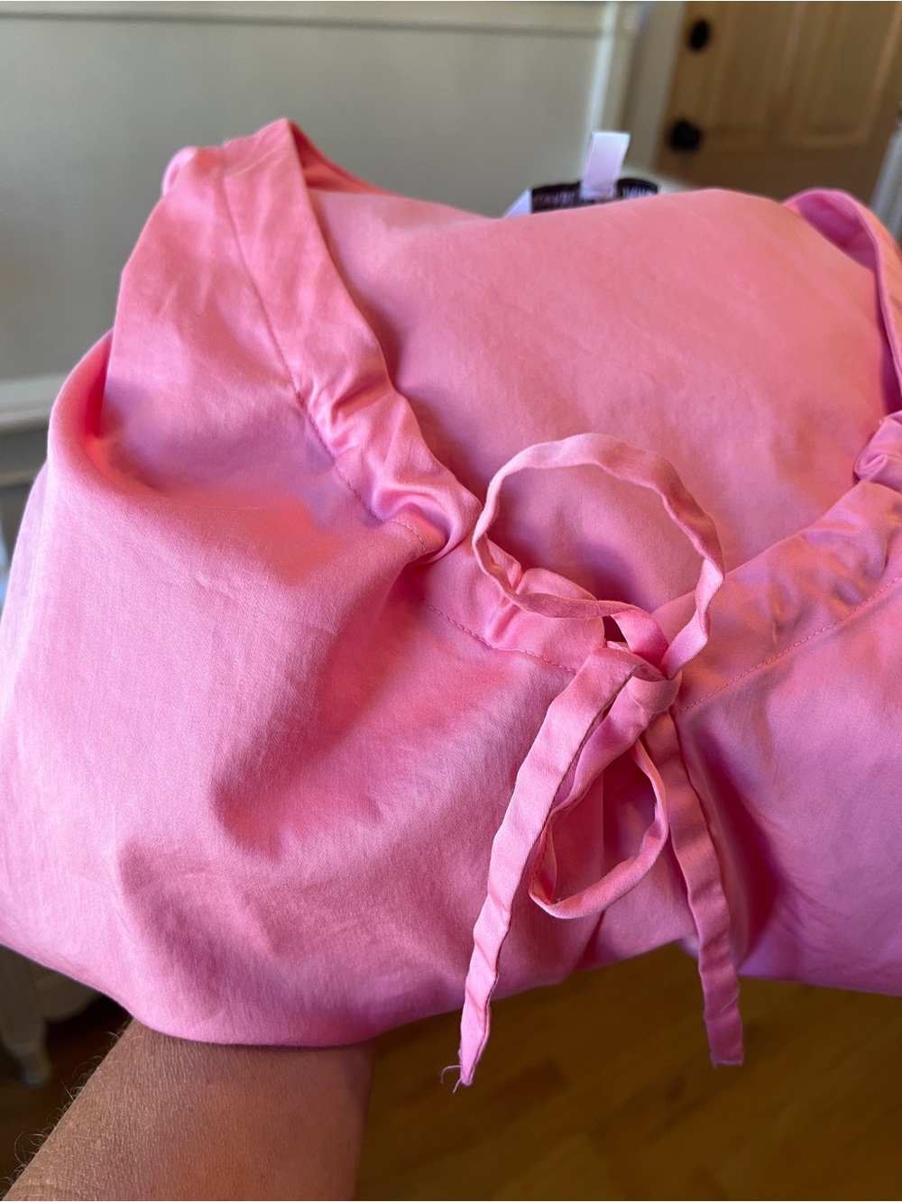 Elizabeth and James Pink Puff-Sleeve Tie-Neck Blouse